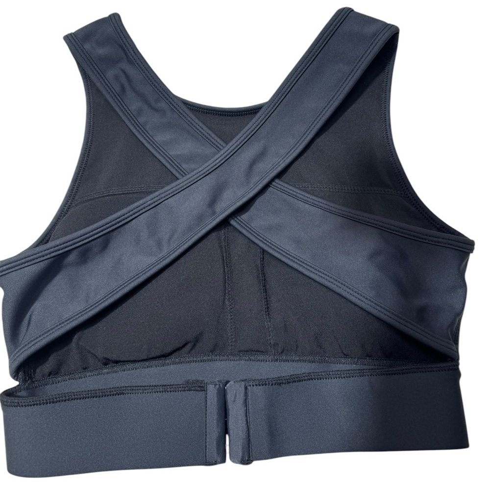 P’tula womens black sports bra, white logo, cross back in Medium with hook & eye - Picture 5 of 13